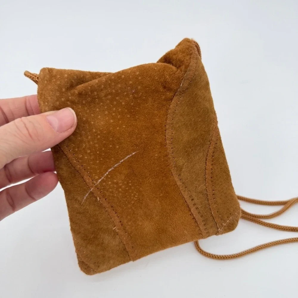 100% Suede Leather Crossbody Bag‎ Patchwork Look Brown Mini Boho Festival Purse